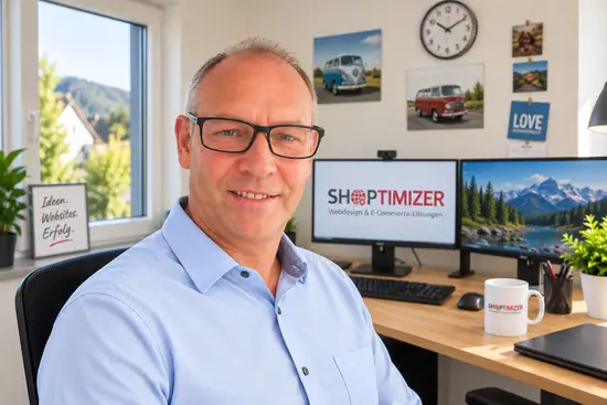 Arno Münzer im Büro von SHOPTIMIZER